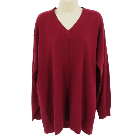 Joseph Womens Large Red V Neck Tunic Sweater All Soft Wool Pullover Tight Knit - Picture 1 of 13